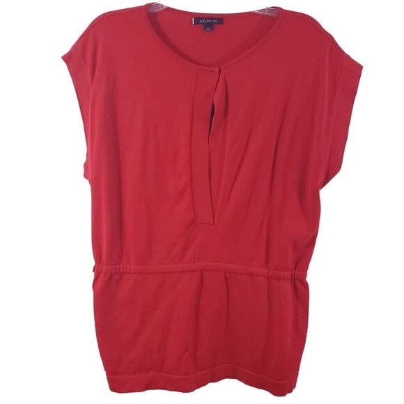 Anne Klein Women’s Red Round Neck Short Sleeve Elastic Waist Blouse Size Large - Picture 3 of 16
